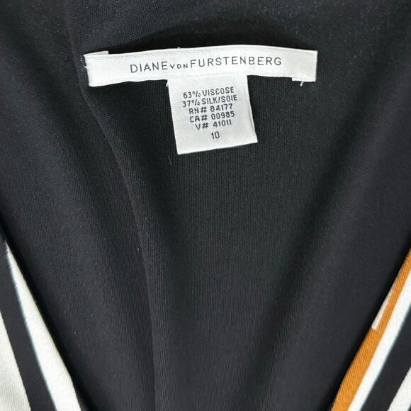 Diane Von Furstenberg 3/4 Sleeve Black Yellow Sunburst Silk Knee Length Dress 10 - Picture 5 of 9